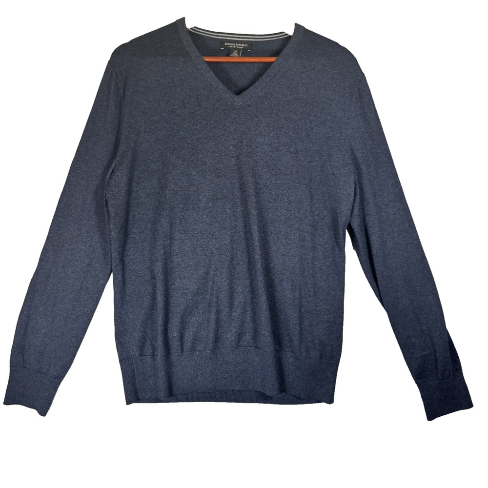 Banana Republic Luxury Blend Sweater Mens M Navy Silk Cashmere V Neck Pullover